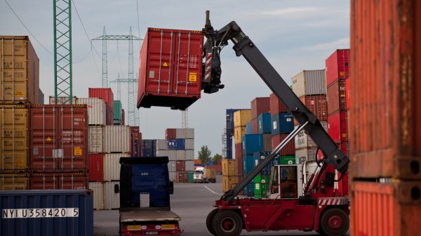 Container forklift loading m the truck